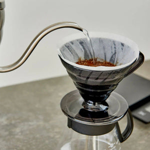 
                  
                    Load image into Gallery viewer, HARIO COFFEE DRIPPER V60 02 WITH FILTERS &amp;amp; SCOOP - BLACK PLASTIC
                  
                